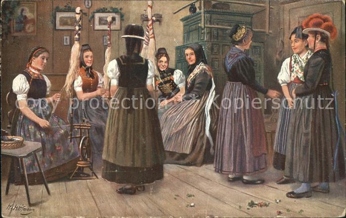 Hoffmann Heinrich Spinnstube Schwarzwald Trachten