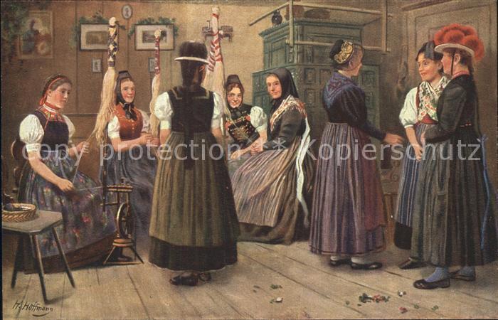 Hoffmann Heinrich Spinnstube Schwarzwald Trachten