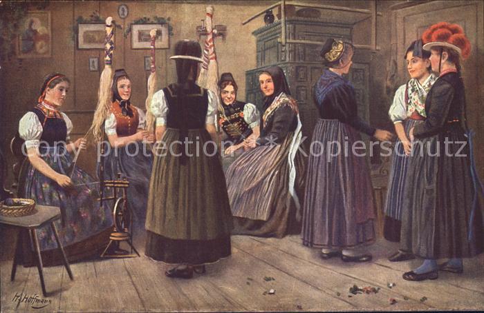 Hoffmann Heinrich Spinnstube Schwarzwald Trachten