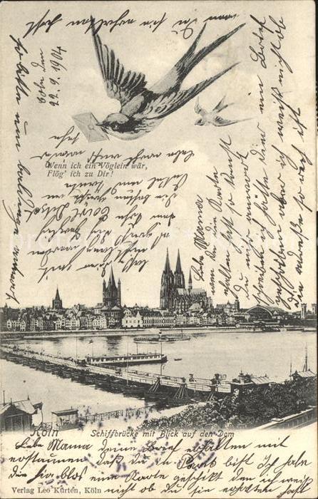 Schwalbenkarte Köln Schiffbrücke Dom