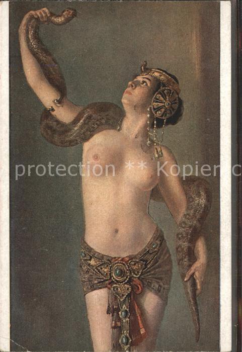 Schlangen Tiere Schlangenbaendigerin Kuenstlerkarte Prof. G. Rienaecker Erotik