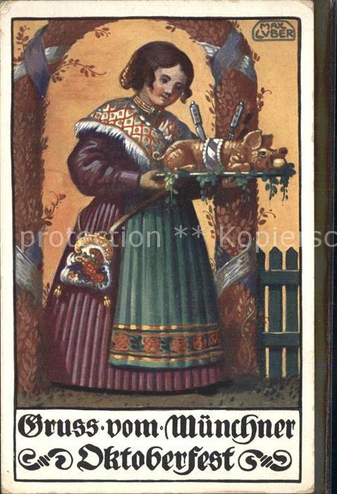 Oktoberfest Muenchen Spanferkel Kuenstlerkarte Max Luber