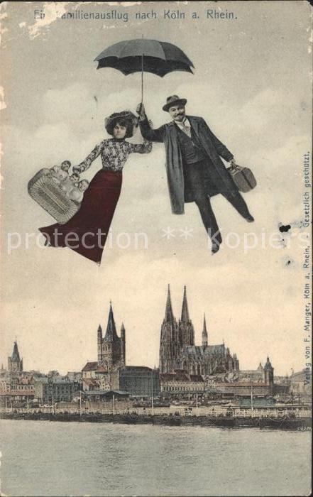 Regenschirmkarte  im Fluge ueber Koeln Dom