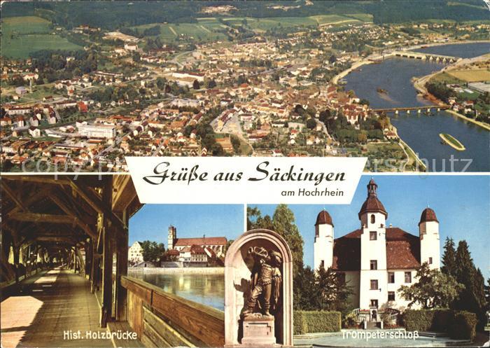 Saeckingen Rhein Fliegeraufnahme Historische Holzbruecke Trompeterschloss