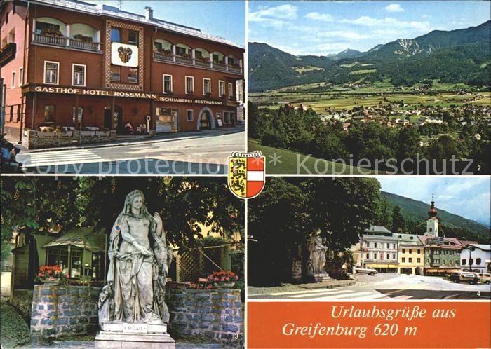 Greifenburg Panorama Gasthof Hotel Rossmann Statue Ortsblick