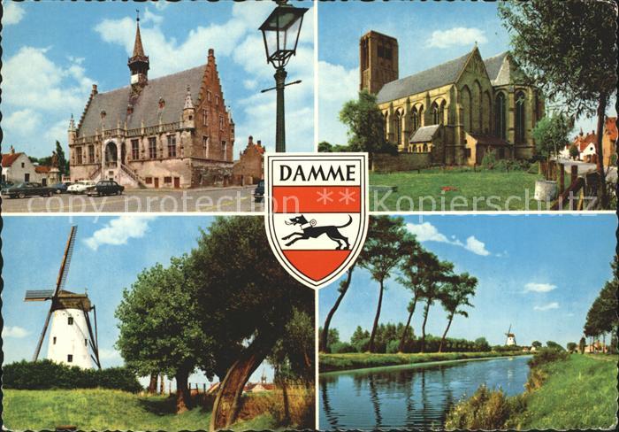 Damme West-Vlaanderen Rathaus Kirche Windmuehle Kanal