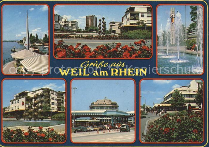 Weil am Rhein Dreilaendereck Teilansicht Brunnen Zollgebaeude