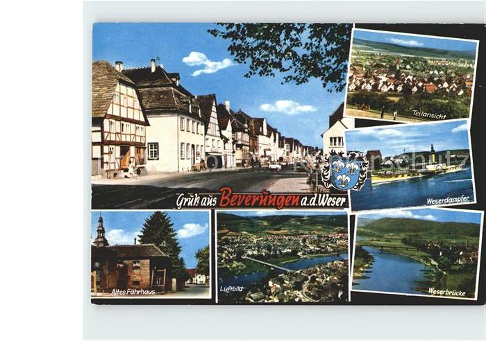 Beverungen Weserdampfer Bruecke Fliegeraufnahme altes Faehrhaus