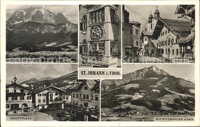 St Johann Tirol mit Wildem Kaiser Erker Ortsansicht Hauptplatz Kitzbueheler Horn