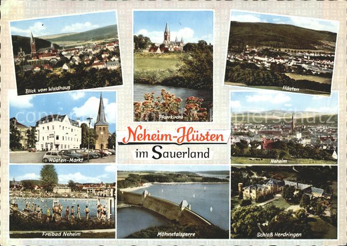 Neheim-Huesten Total Pfarrkirche Huesten Markt Neheim Stadtblick Freibad Moehnet