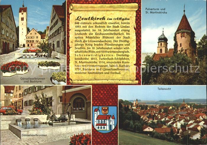 Leutkirch Barockturm Pulverturm St Martinskirche Gaenselieselbrunnen Stadtblick