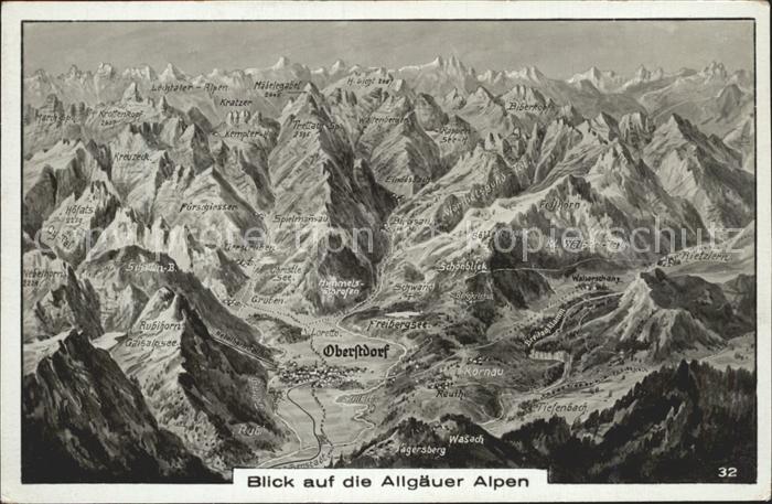 Oberstdorf Blick auf die Allgaeuer Alpen Panoramakarte Nr 32