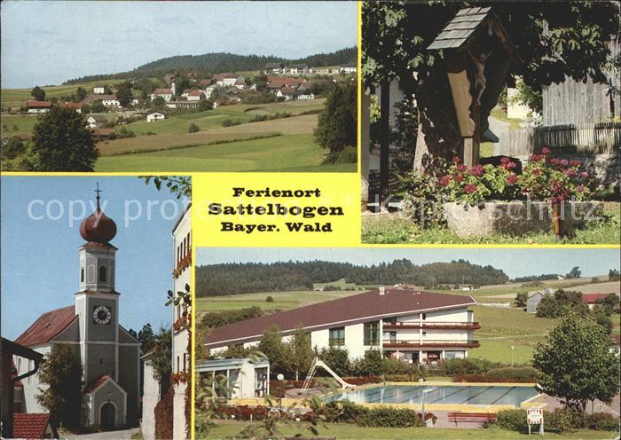 Sattelbogen Ortsansicht Kreuz Blumentrog Kirche Schwimmbad