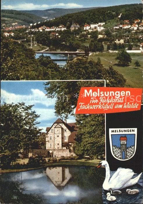 Melsungen Fulda Panorama Kaiserau Stadtwald Jagschloss Park Schwanenteich Wappen