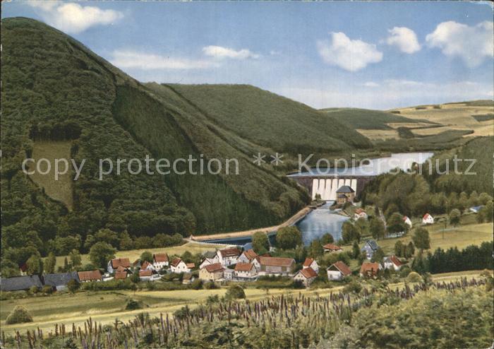 Helminghausen Diemeltalsperre mit Sperrmauer Ausblick vom Brand