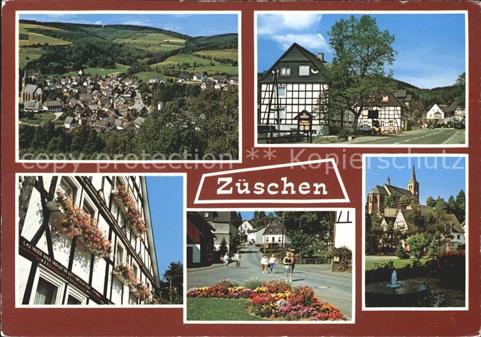 Zueschen Sauerland Ortsansicht Kirche Strassenpartie Fachwerkhaus