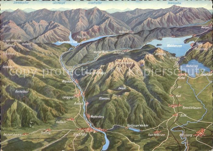 Kochel See Rund um die Benediktenwand aus der Vogelschau Panorama Karte Nr T 342