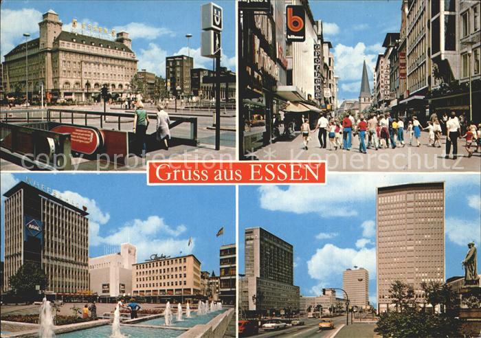 Essen Ruhr UBahn Station Fussgaengerzonne Hochhaus Wasserspiele