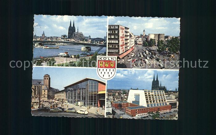 Koeln Rhein Rheinbruecke mit Blick zum Dom Strassenpartie Halle Opernhaus