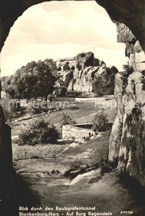 Blankenburg Harz Blick durch Raubgrafentunnel auf Burg Regenstein