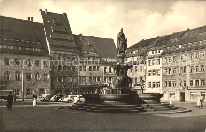 Freiberg Sachsen Obermarkt und Brunnendenkmal