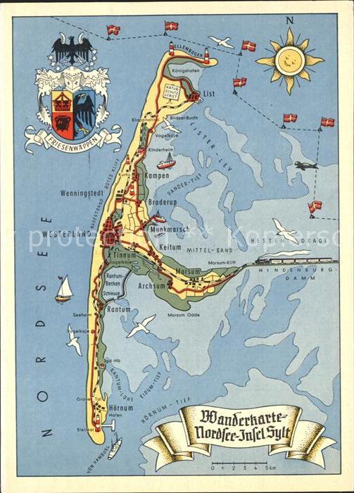 SYLT Insel Schleswig-Holstein Wanderkarte der Insel