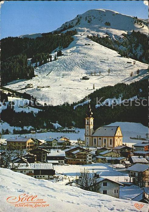 Soell Tirol am Wilden Kaiser Ortsansicht mit Kirche Wintersportplatz Hohe Salve