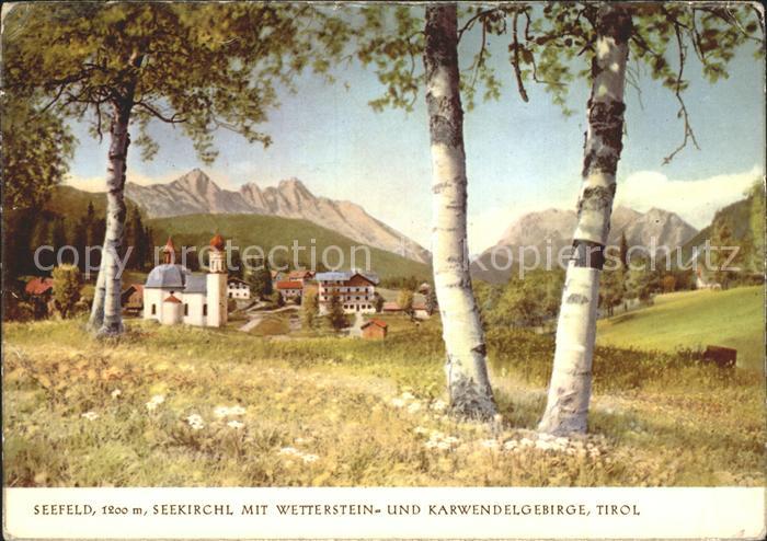 Seefeld Tirol Seekirchl mit Wetterstein und Karwendelgebirge