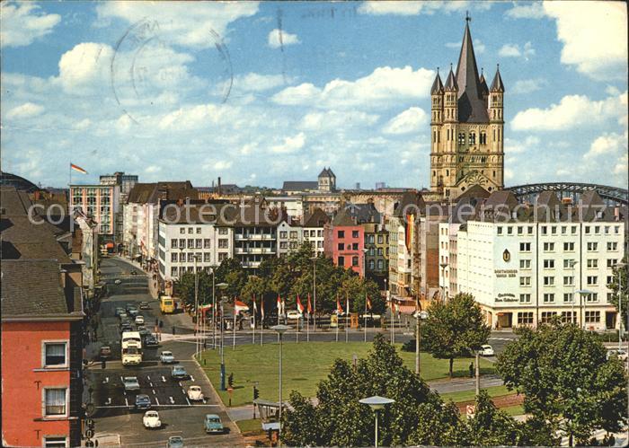 Koeln Rhein Heumarkt mit Gross St Martin Kloster