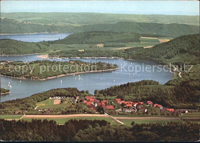 Scheid Hessen Blick auf Bringhausen und Edersee Fliegeraufnahme