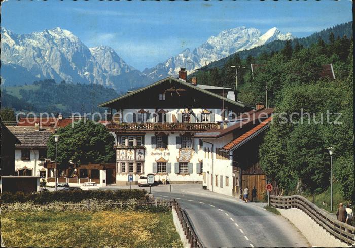 Wallgau Gasthof Post gegen Wettersteinwand Hochblassen Alpspitze