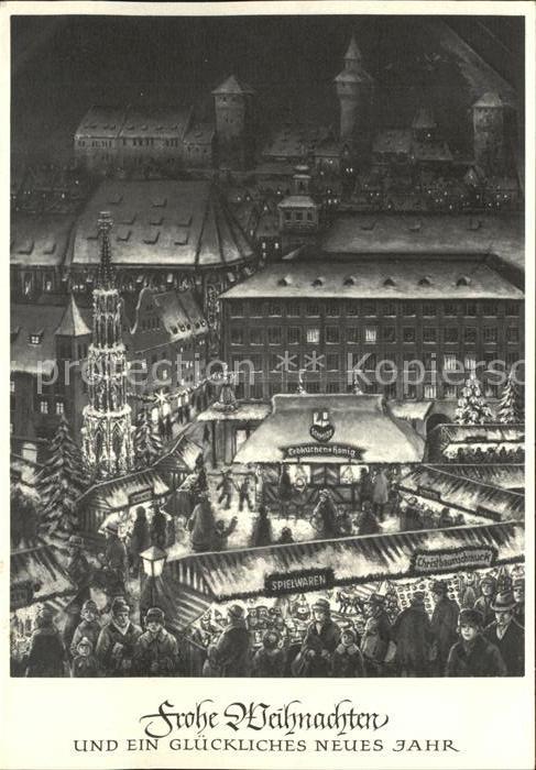 NueRNBERG  CITY Christkindles Markt Burg Brunnen Lebkuchenhaus Weihnachtskarte