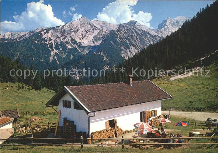 Mittenwald Bayern Fischbach Alm mit Soiernspitze und Krapfenkarspitze
