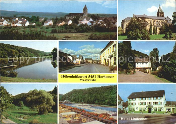 Horhausen Westerwald Ortsansicht Kirche Strassenpartie Schwimmbad Hotel Lindenho