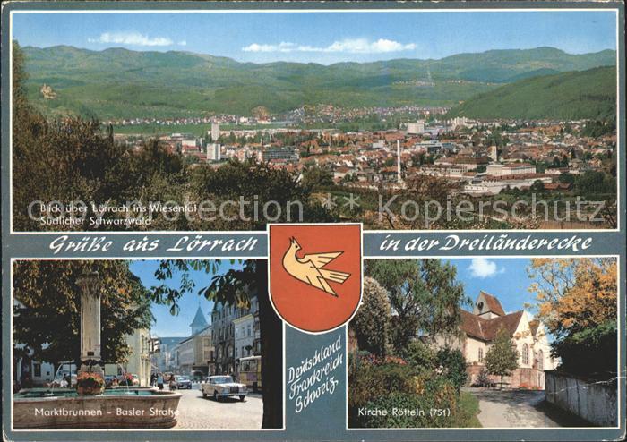 LoeRRACH Baden BW Panorama Marktbrunnen Basler Str Kirche Roetteln