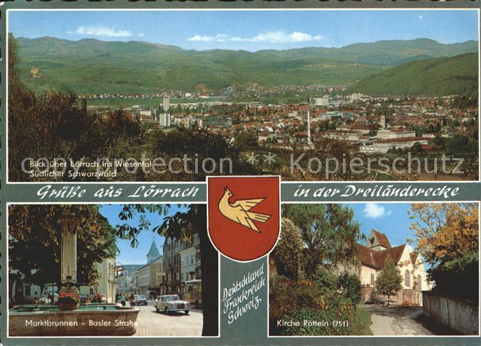 LoeRRACH Baden BW mit Wiesental Marktbrunnen Basler Strasse Kirche Roetteln