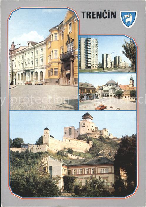 Trencin Trentschinteplitz Schloss Hochhaeuser Stadtplatz
