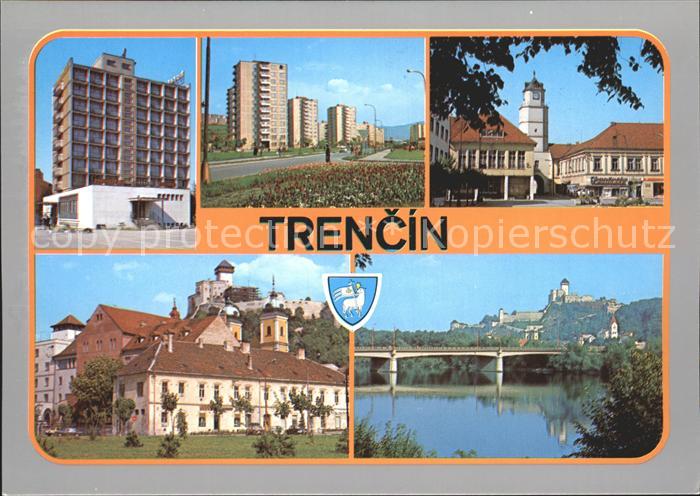 Trencin Trentschinteplitz Hochhaus Bruecke Schloss