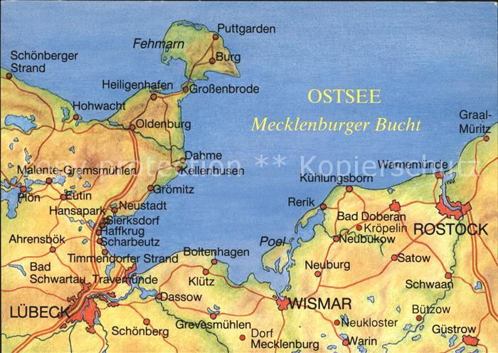 ROSTOCK CITY Panoramakarte Mecklenburger Bucht Warnemuende Kuehlungsborn