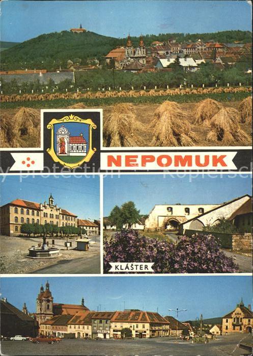 Nepomuk Pomuk Teilansicht Erntezeit Platz Kirche Kloster Wappen Klaster