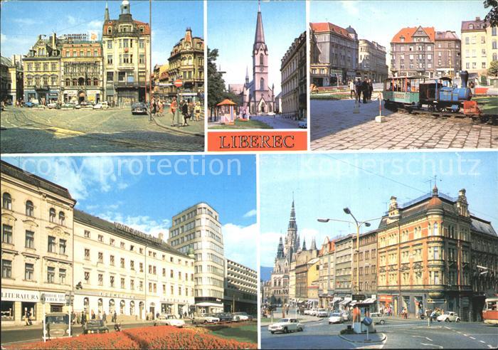 Liberec Teilansichten Innenstadt Kirche Eisenbahn