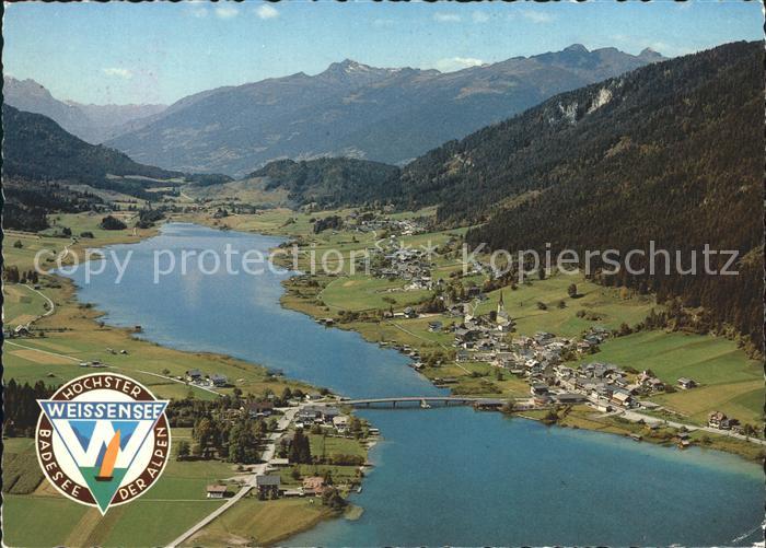 Weissensee Kaernten Alpenpanorama Fliegeraufnahme