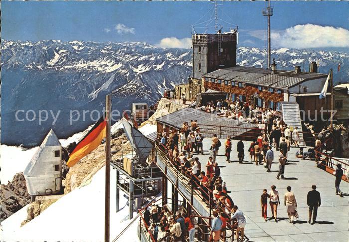 Zugspitze Muenchner Haus Aussichtsterrasse Bayrische Zugspitzbahn Alpenpanorama