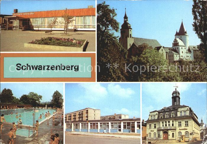 Schwarzenberg Erzgebirge Gaststaette Roter Loewe Schloss Kirche Freibad Wohngebi