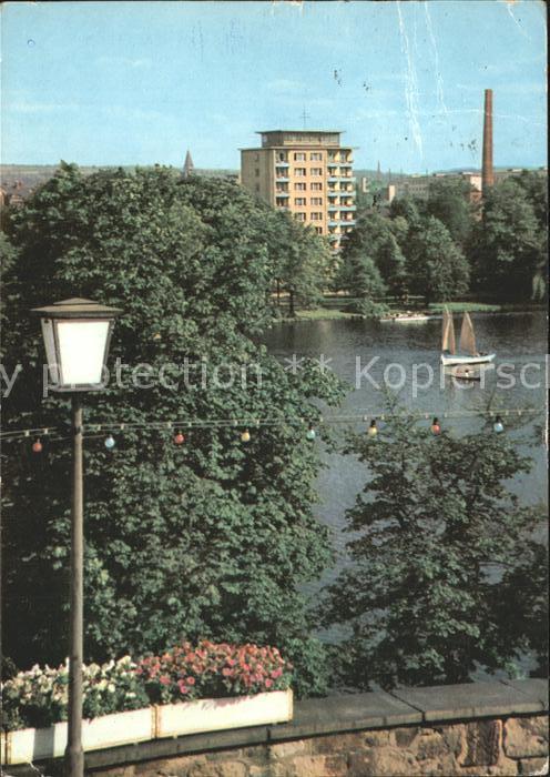 Karl-Marx-Stadt CHEMNITZ Schlossteich mit Hochhaus