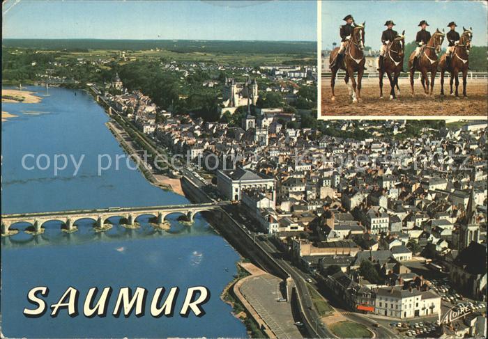 Saumur Fliegeraufnahme Loirpartie mit Bruecke Reiter