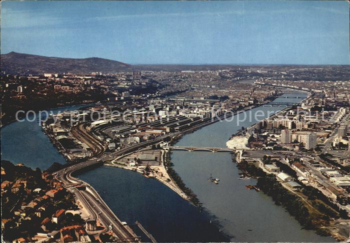 Lyon France Fliegeraufnahme Confluente du Rhone et Saone