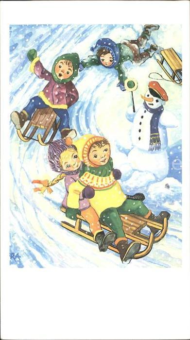Schlitten Schnee Kinder Schneemann Mundgemalt Ifra Nr. 1894