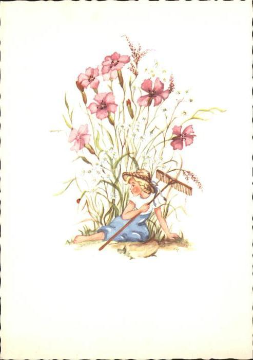 Landwirtschaft Rechen Kind Blumen Verlag-Stockhausen