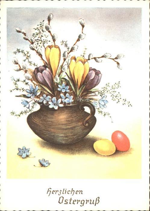 Ostern Easter Paques Ostereier Weidenkaetzchen Krokusse Leberbluemchen
